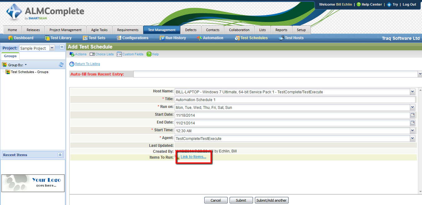 Define Test Schedule in QAComplete Define Test Schedule in QAComplete