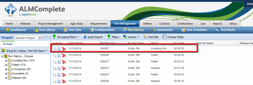 Run Status in QAComplete Run Status in QAComplete