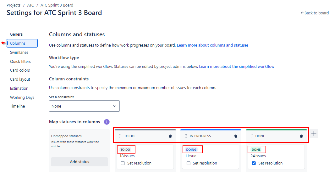 Jira Scrum Board Status Mapping