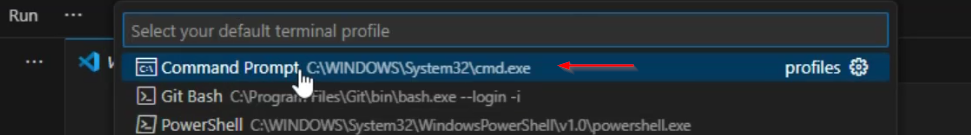 Select Command Prompt as Default Profile