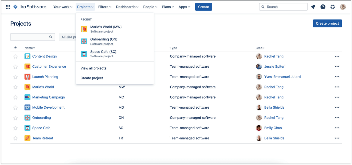 Viewing Jira Projects