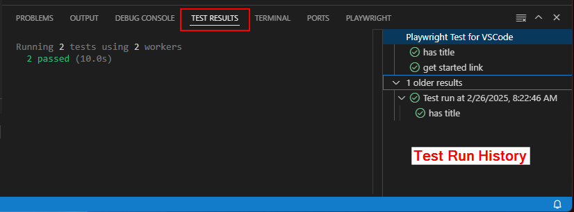 Test Run Results and History